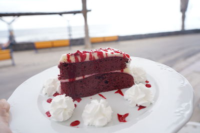 Close-up of cake in plate on table