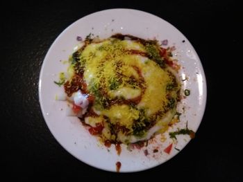 Directly above shot of breakfast served in plate