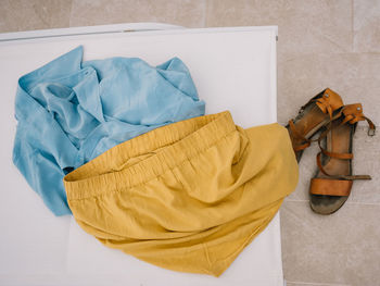 High angle view of gloves on table