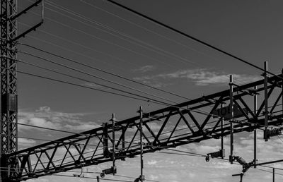 Low angle view of electricity pylon against clear sky