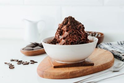 Close-up of ice cream in bowl on table