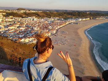 High angle view of woman on beach