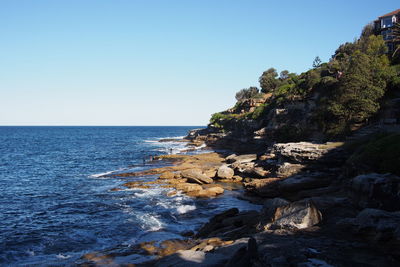 Scenic view of sea against clear sky