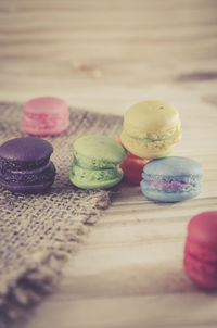 Close-up of macrons on table