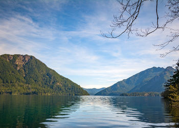 Scenic view of lake with mountains in background