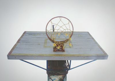 Low angle view of basketball hoop against clear sky