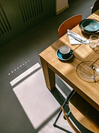 High angle view of empty coffee on table