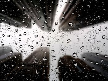 Close-up of raindrops on glass window