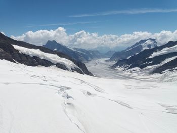 Scenic view of snowcapped mountains against sky