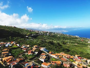 High angle view of townscape against sky