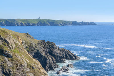 Scenic view of sea against clear sky