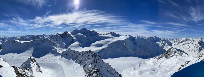 Scenic view of snowcapped mountains against sky