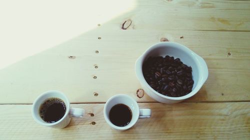 Directly above shot of coffee on wooden table