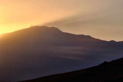 Scenic view of silhouette mountains against sky during sunset