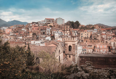 High angle view of townscape against sky