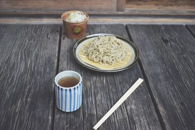 High angle view of food on table