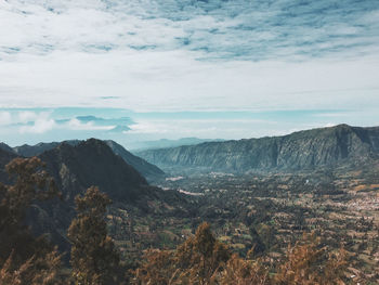 High angle view of valley against sky