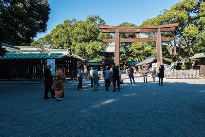 People walking in park