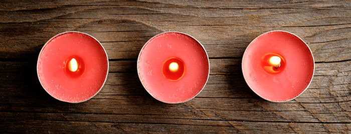 High angle view of red heart shape on table
