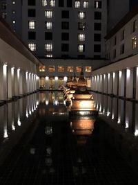 Reflection of illuminated building on water at night