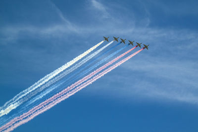 Low angle view of airplane flying in sky