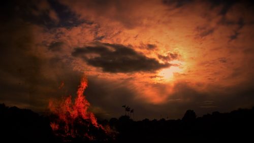 Low angle view of cloudy sky at sunset