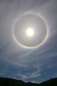 Low angle view of bright sun in sky