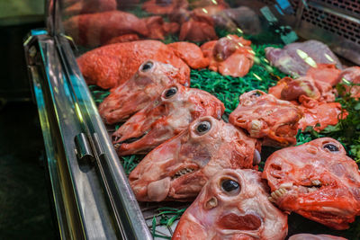 High angle view of seafood in market