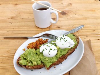 High angle view of breakfast on table