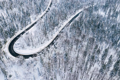 High angle view of snow covered road