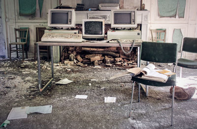 Close-up of abandoned computer