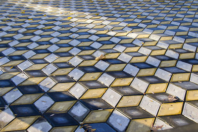 Geometry cubes optical illusion floor in the park of tbilisi. geometry figure background.