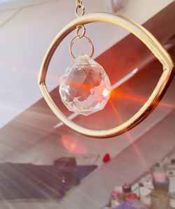 Close-up of bubbles hanging on table