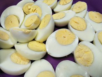 High angle view of eggs in container