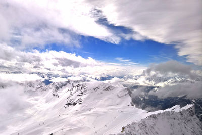 Scenic view of snowcapped mountains against sky