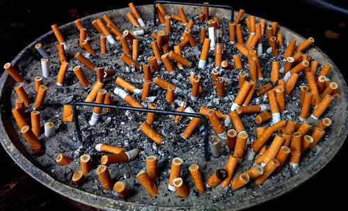 High angle view of burnt cigarettes
