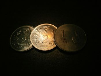 Close-up of coins over white background