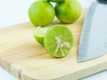 High angle view of chopped fruits on table