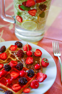 Close-up of strawberries in plate