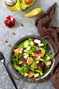 High angle view of salad in bowl