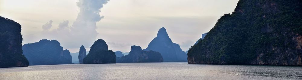 Panoramic view of sea and rocks against sky