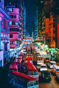 High angle view of traffic on city street at night