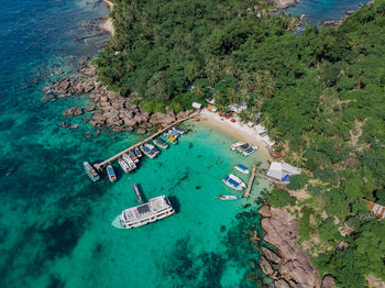 High angle view of sailboat on beach