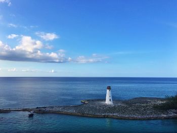 Scenic view of sea against clear blue sky