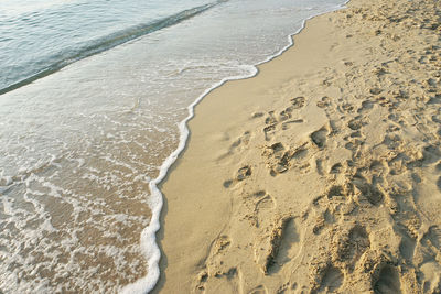 High angle view of sand on beach