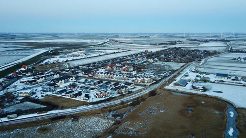 High angle view of buildings against sky in city dagebüll nordfriesland