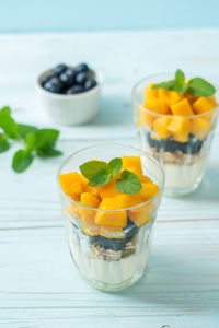 Close-up of food in glass on table