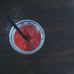 High angle view of drink on table