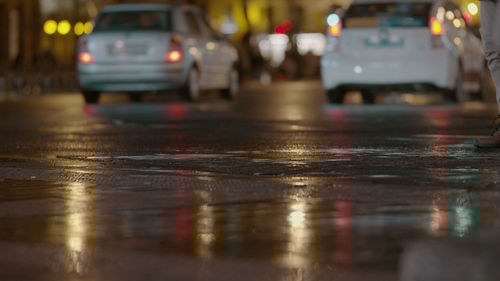 Surface level of wet road in city during rainy season