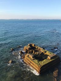 High angle view of sea against clear sky